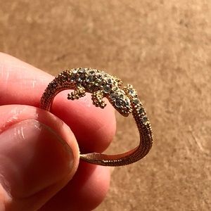 Rhinestone Gold Lizard Ring, Size 6